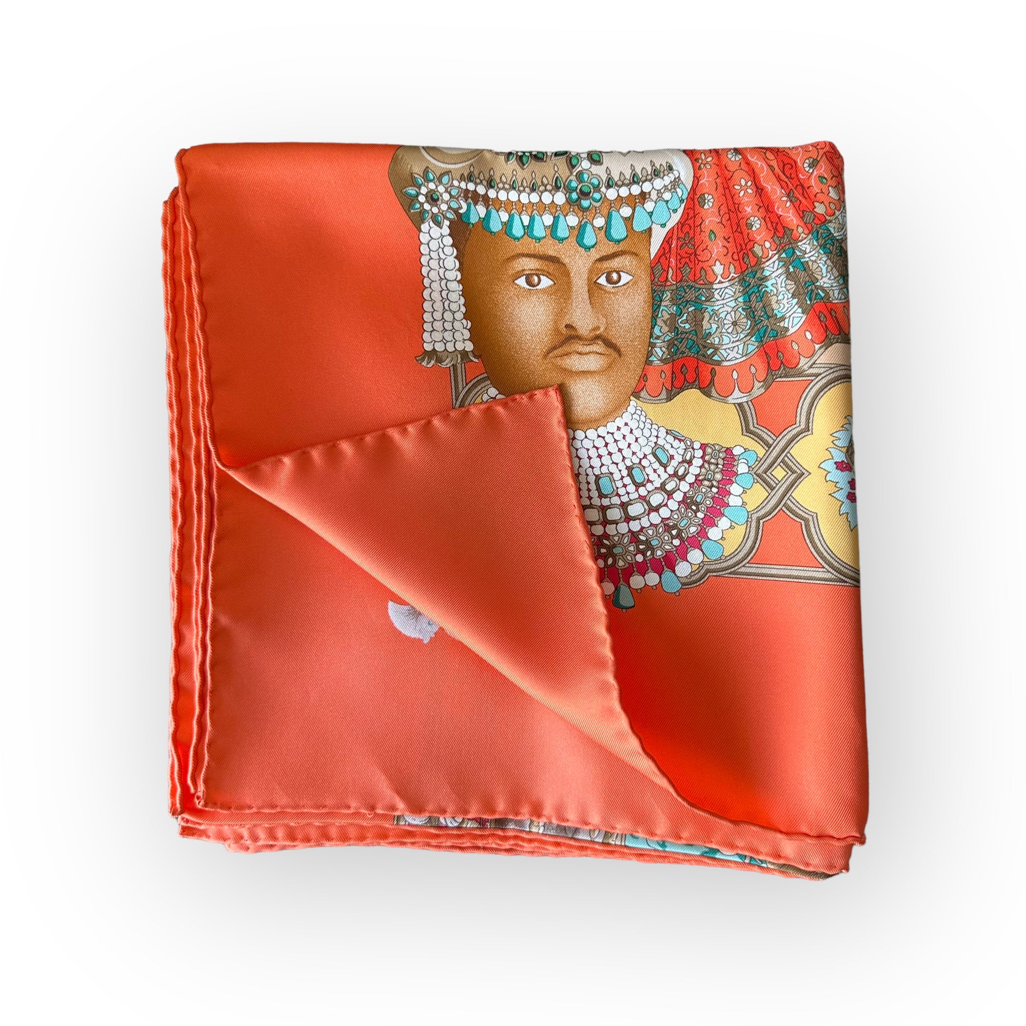 SPLENDEUR-DES-MAHARAJAS-FOULARD-HERMES-1996-DESSINE-PAR-CATHERINE-BASCHET-ORANGE