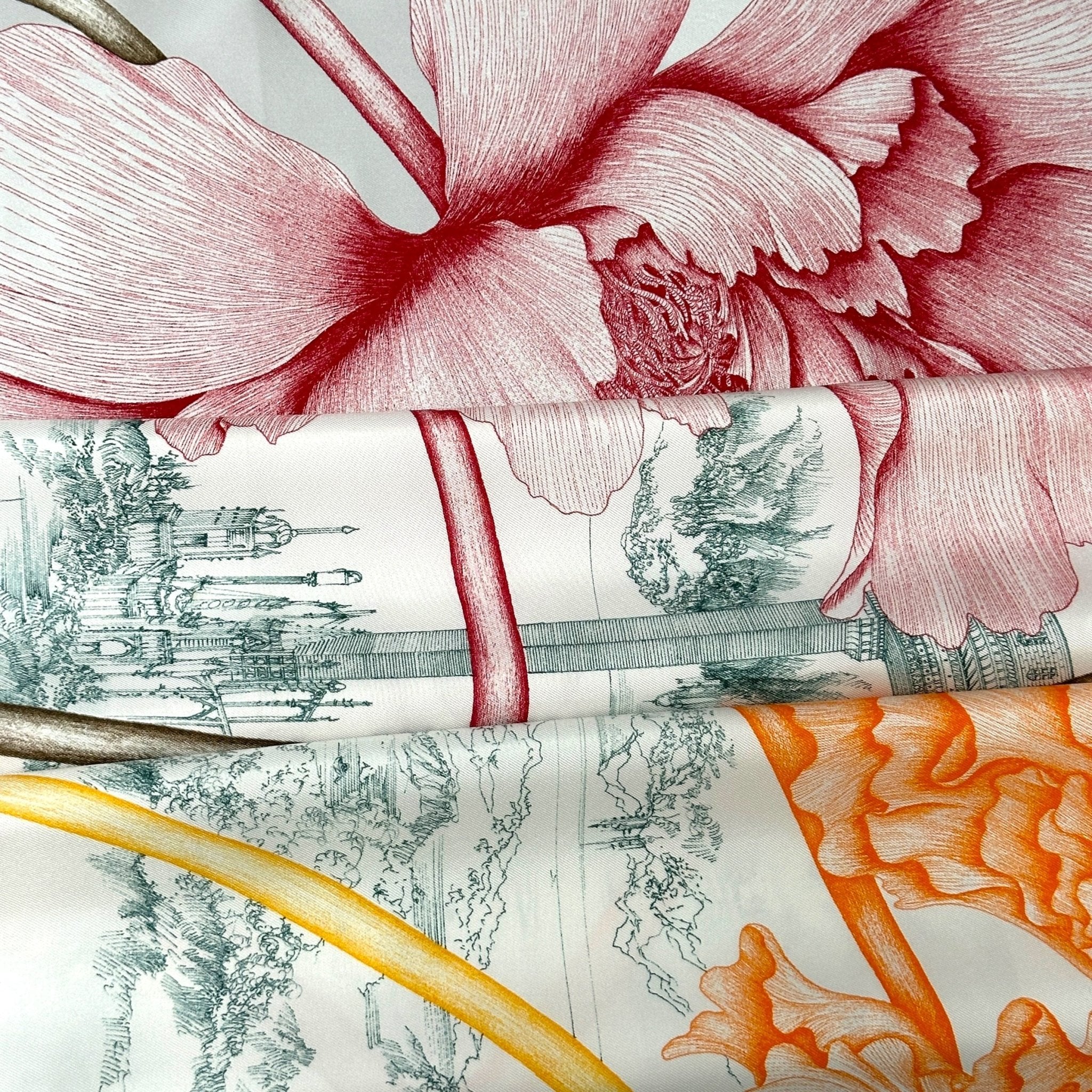 À l'ombre des pivoines - FOULARD HERMES 90 - Carré Society