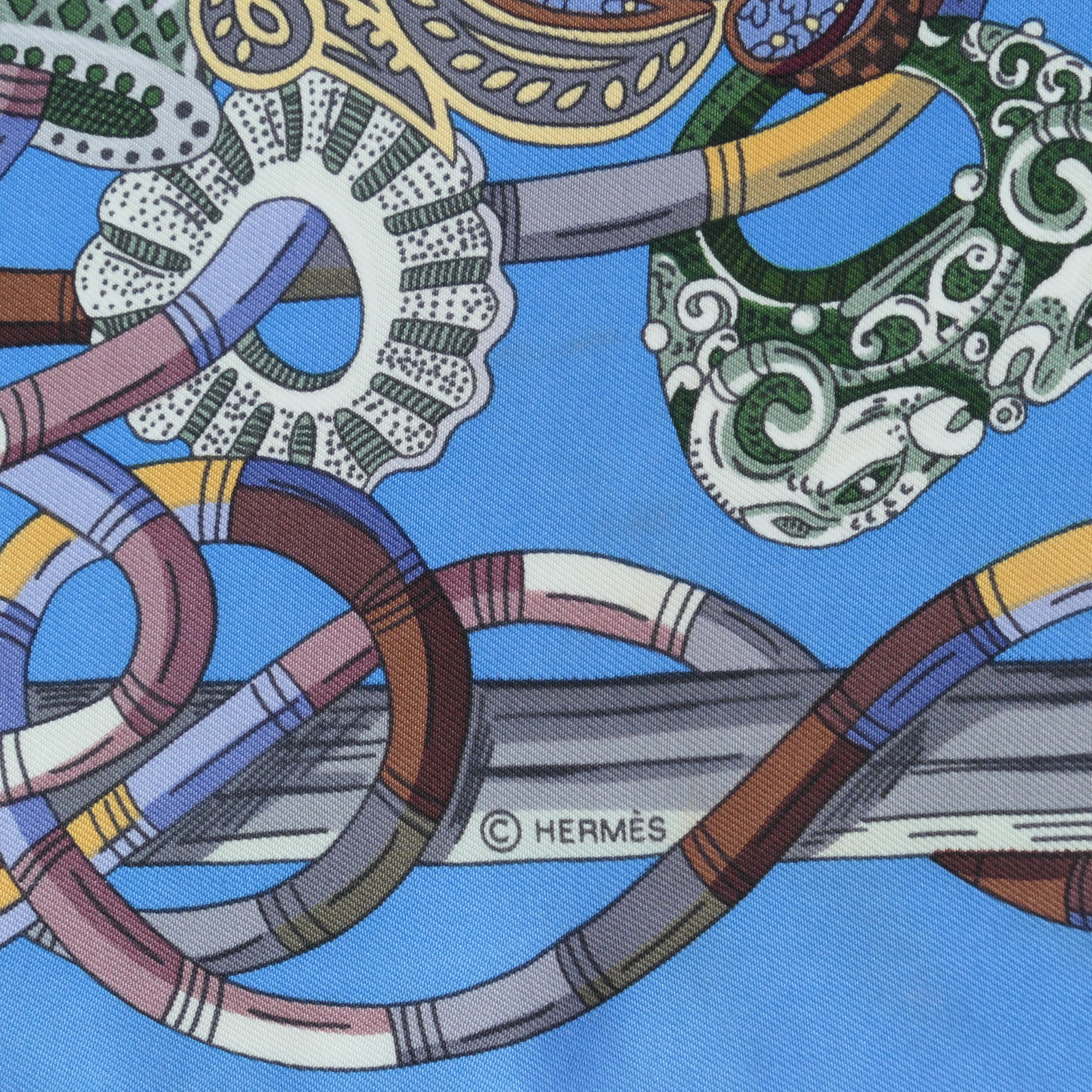 foulard hermès soie 90 cm au fil du carré logo copyright