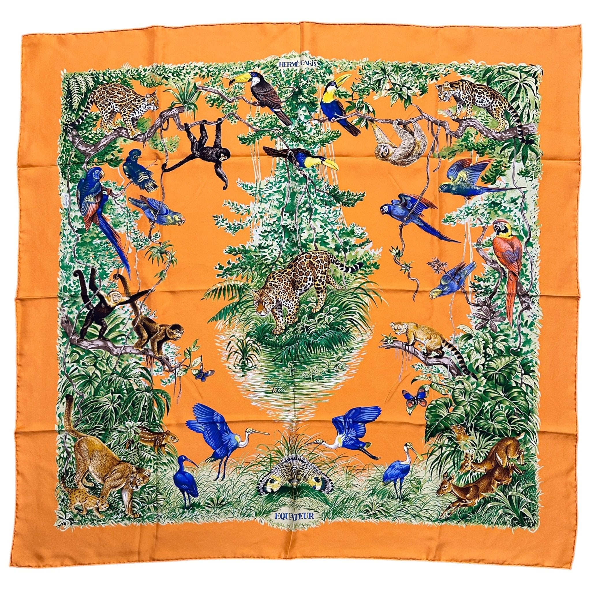 foulard hermes carre equateur modele wash de couleur orange