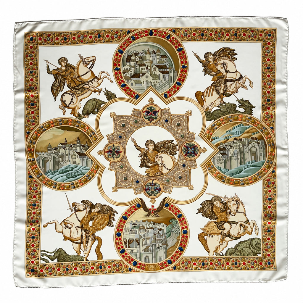 Carré Hermès 90 cm – Le Triomphe du Paladin – Julie Abadie (1999)