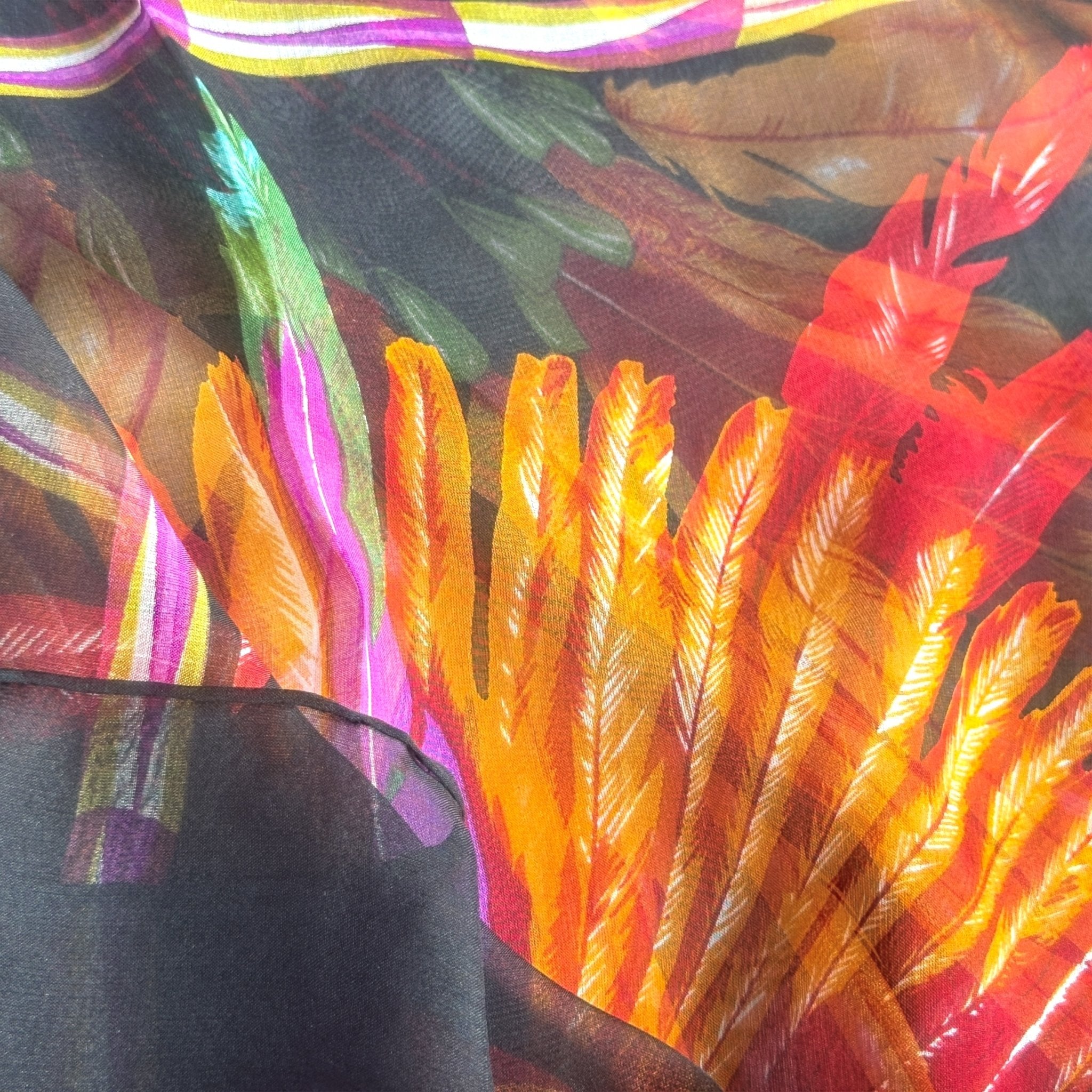 Détail du motif :  plumes d'oiseaux tropicaux